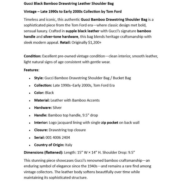 Gucci Black Bamboo Drawstring Leather Shoulder Bag, Pre-owned - Picture 2 of 11